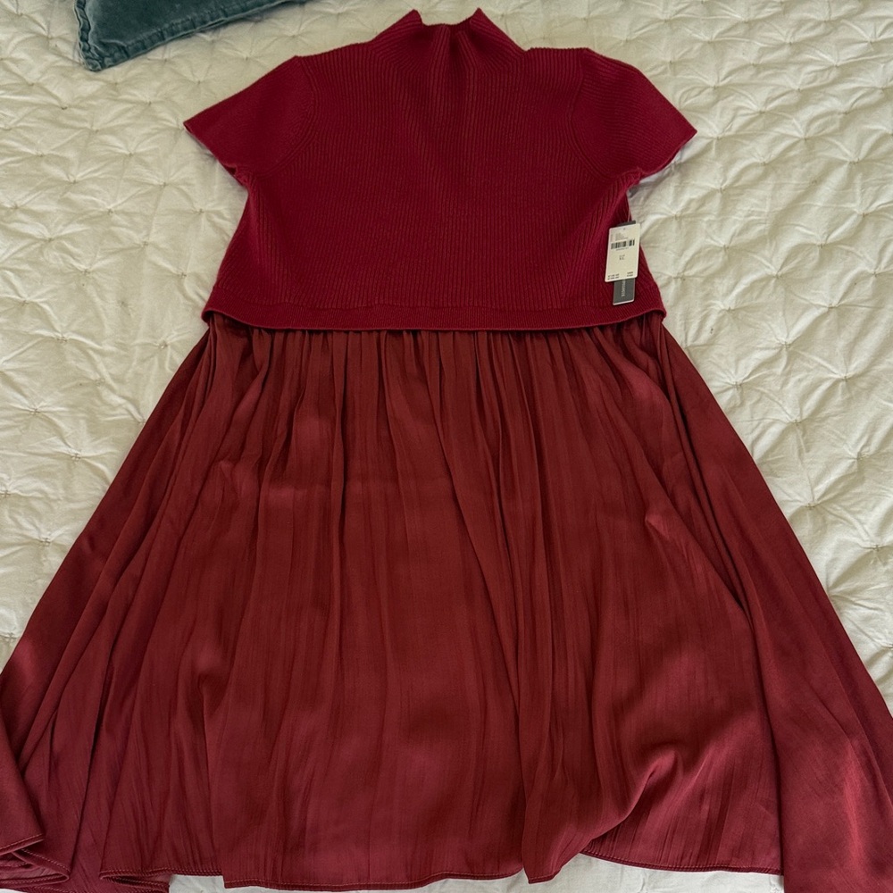 Anthropologie Women’s Burgundy Knit & Chiffon Two-Tone Dress